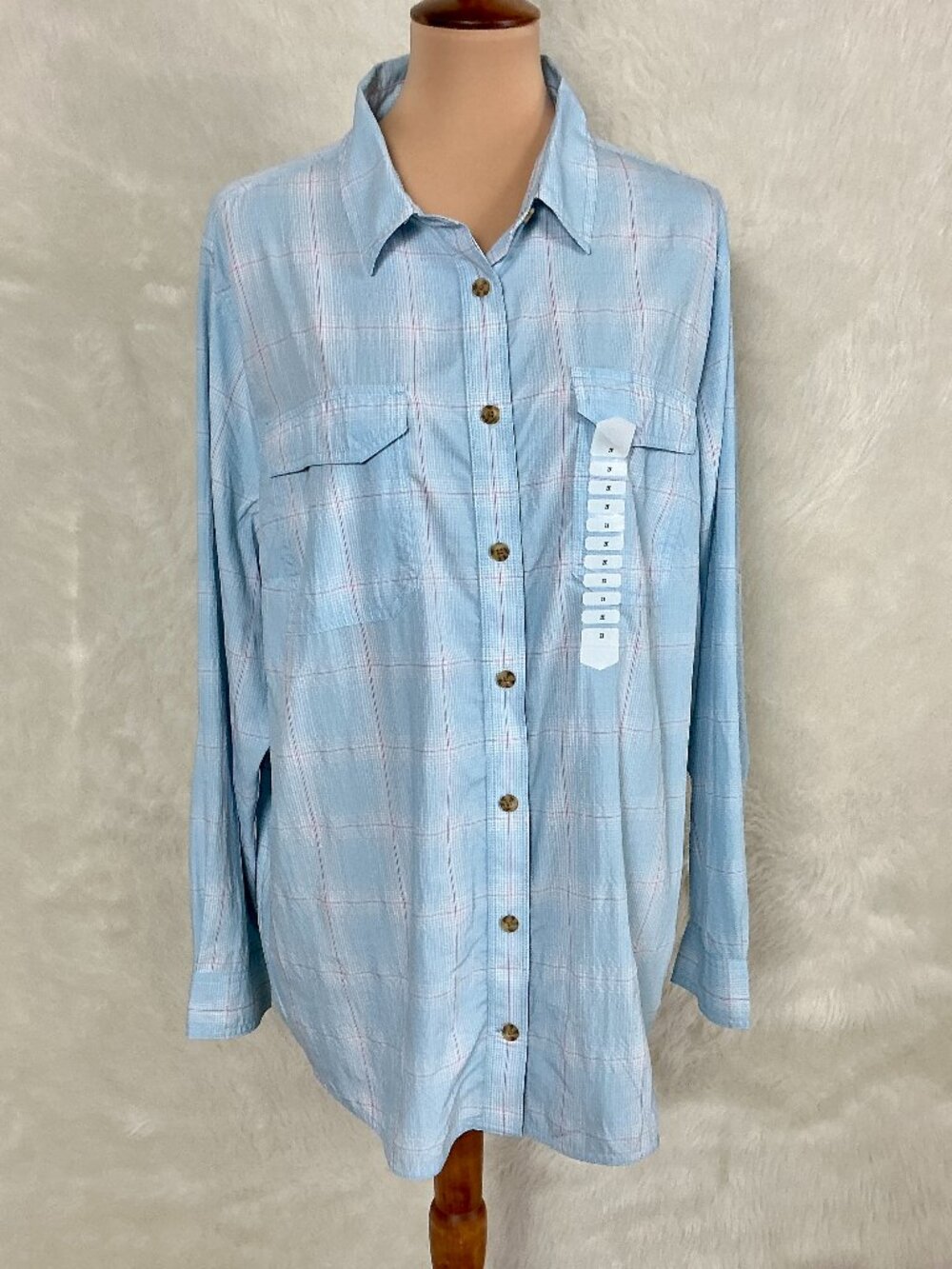 Duluth Trading Co. Blue Red Check Armachillo Cooling Long Shirt NWT Plus Size 2X